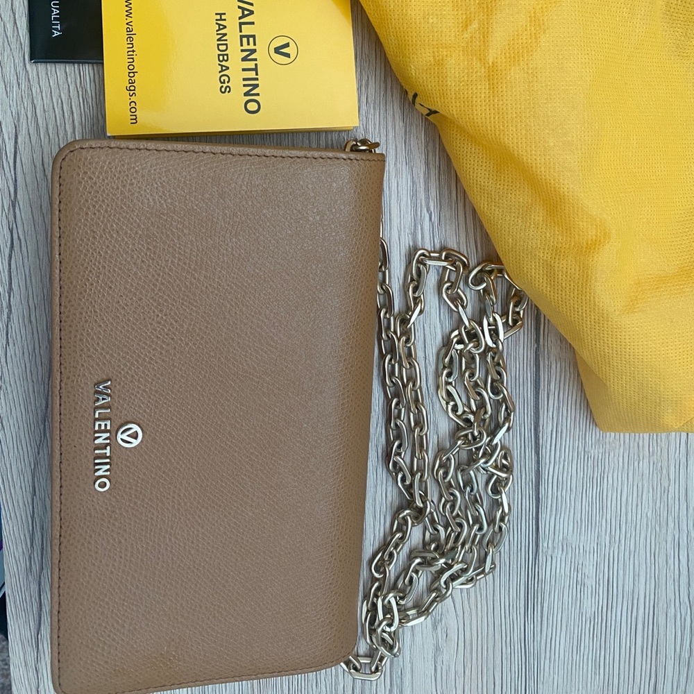Valentino beige crossbody purse with gold chain